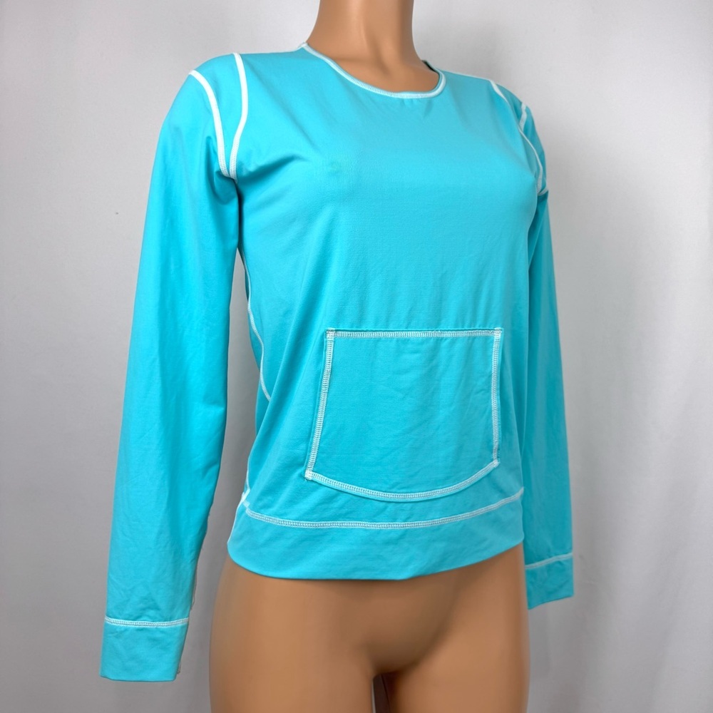 Athleta women’s Sz S Blue Swim long-sleeve top/rash guard nylon / spandex blend